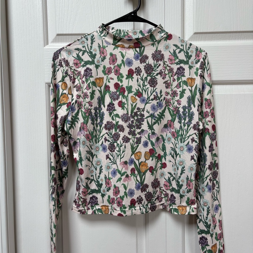 Cider Multicolor Floral Long Sleeve Top - Mock Neck